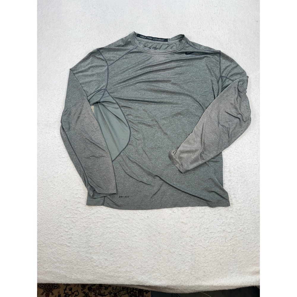 Nike Pro Combat Dri-FIT Mens Grey Long Sleeve Training Shirt Mesh Panels XL